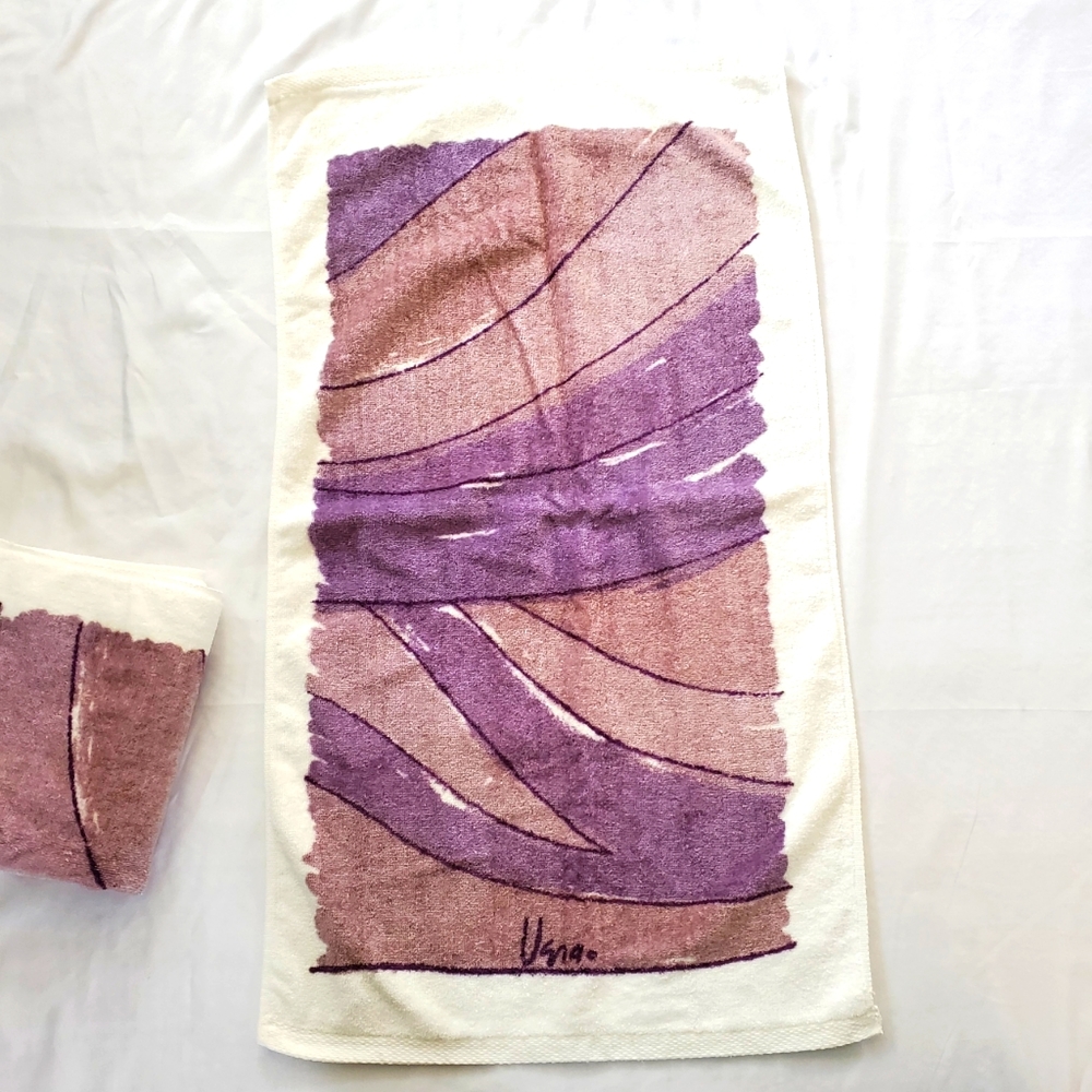 Vintage Vera Neumann hand towels purple Vera Collection by Burlington USA made